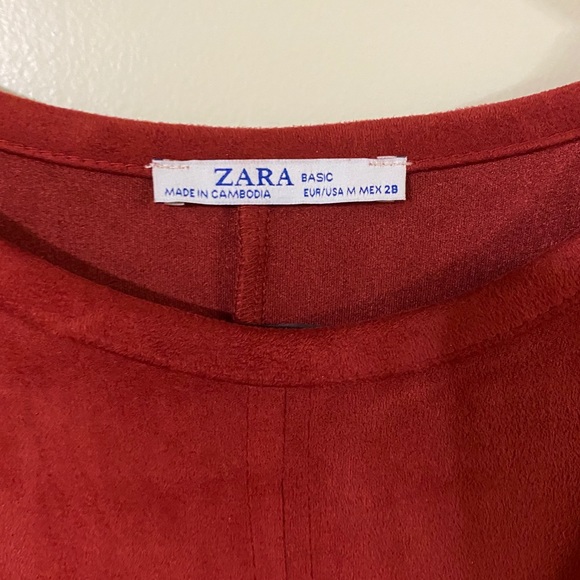 Faux Suede Zara Midi Brick-Red Dress With Belt - Picture 4 of 9